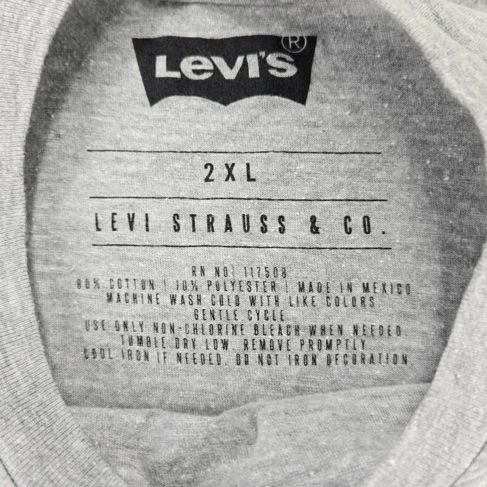 Levi's‎ Shirt Mens XXL Gray Heather Palm Graphic Tab Spellout Short Sleeve Crew